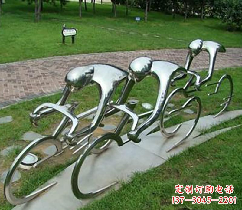 广东公园不锈钢骑自行车抽象雕塑