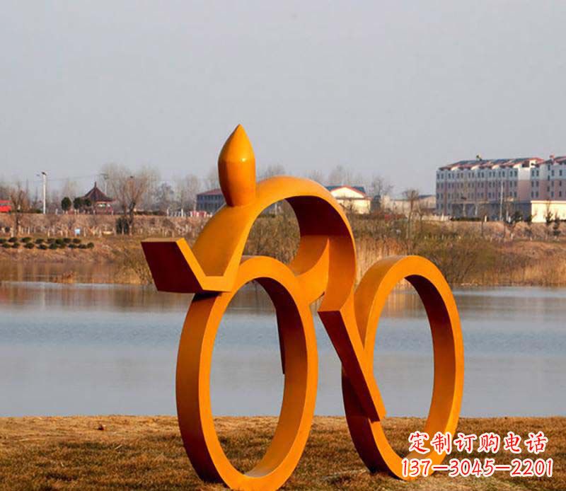 广东公园不锈钢骑自行车人物运动雕塑