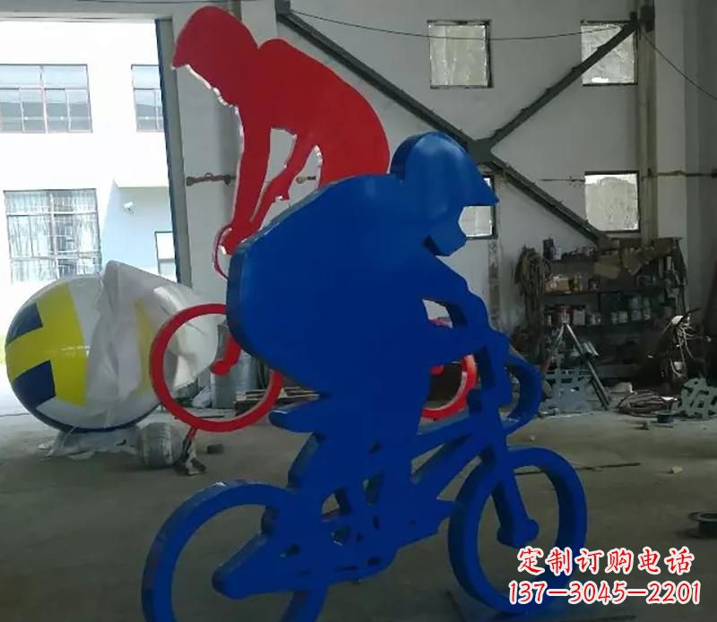 广东公园不锈钢骑自行车运动人物雕塑