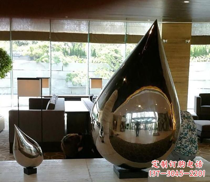 广东公园不锈钢水滴球景观雕塑