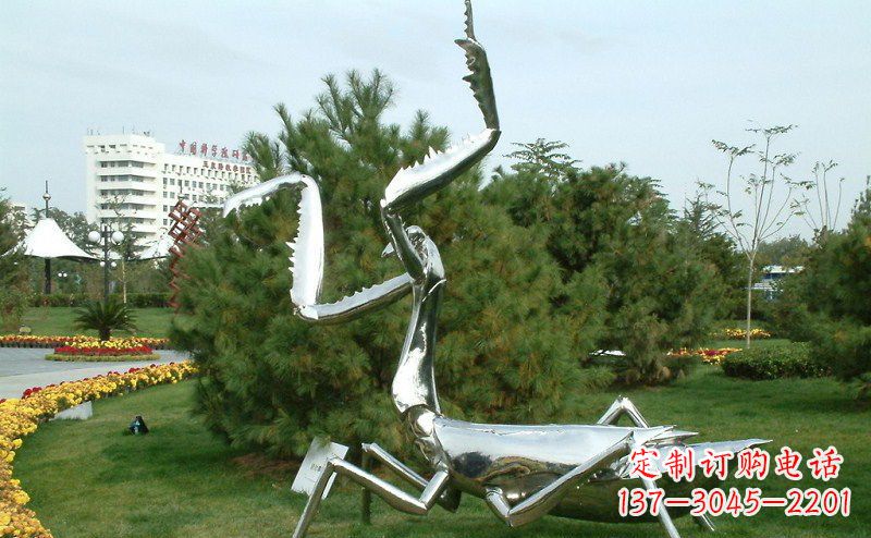 广东公园不锈钢螳螂摆件雕塑