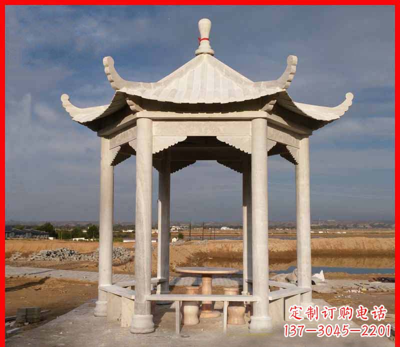 广东公园大理石六角石雕凉亭 (2)