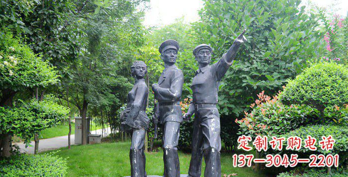 广东公园解放军和男孩女孩人物铜雕