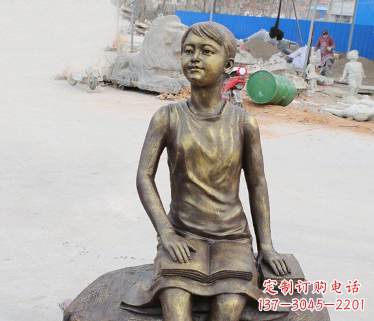 广东公园景观摆件看书的女孩铜雕