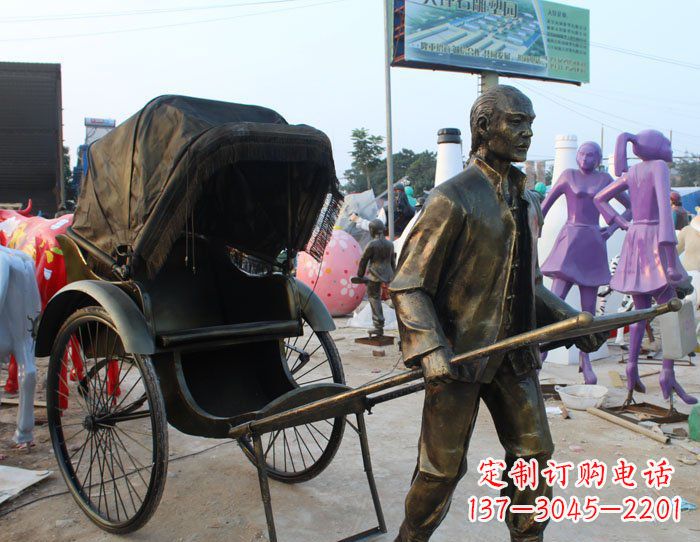 广东精致可爱的黄包车铜雕