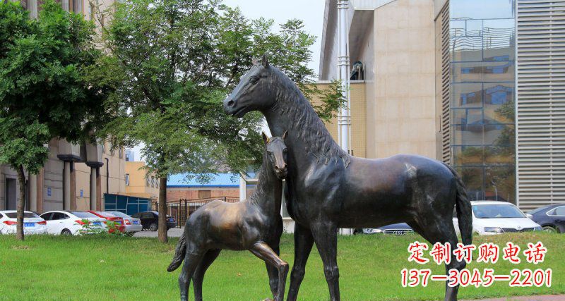 广东优质实木母子马铜雕