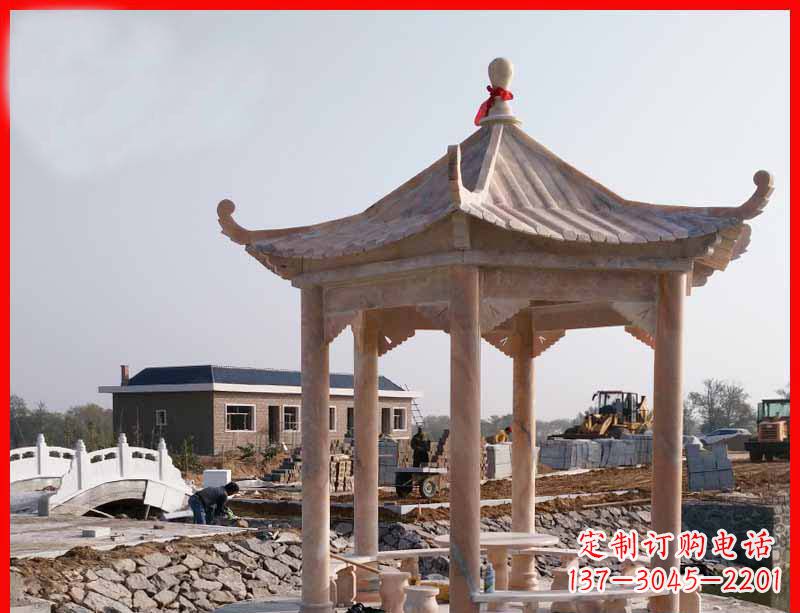 广东红六角石凉亭雕塑