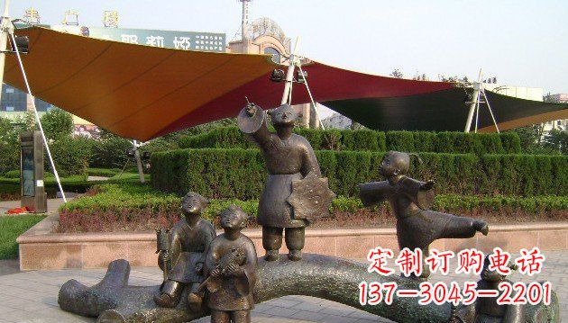 广东公园小孩放风筝景观铜雕