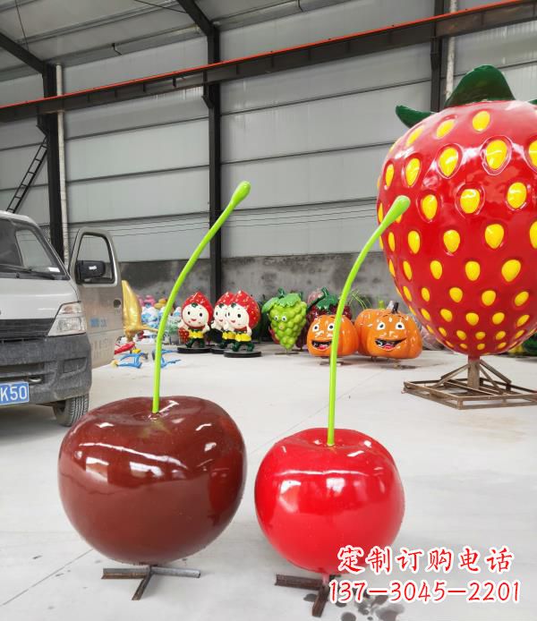 广东公园小区玻璃钢仿真樱桃水果雕塑