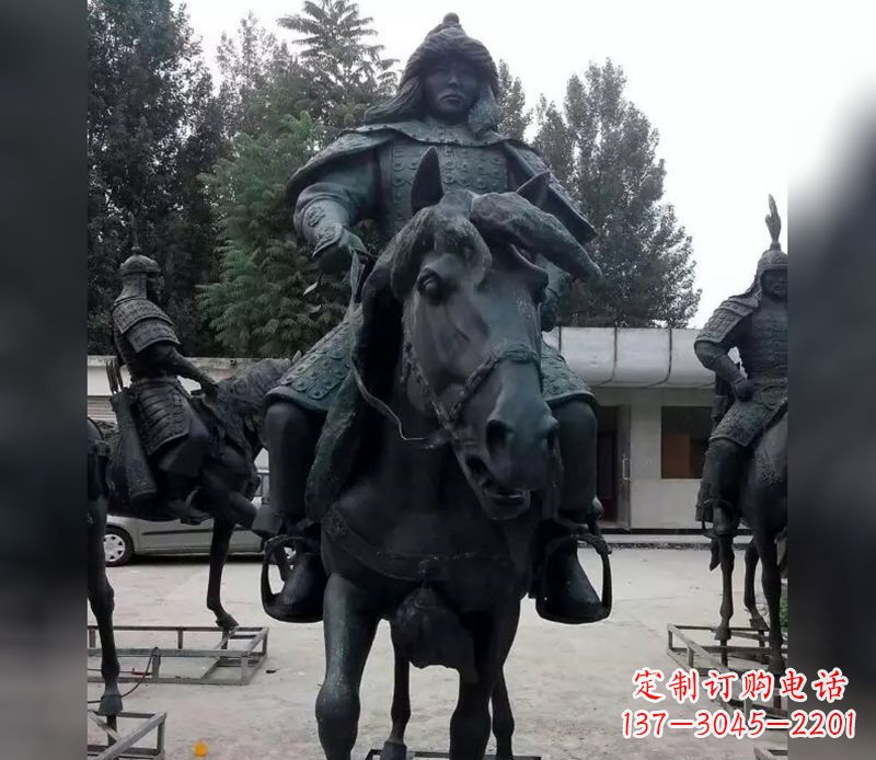 广东古代将军骑马人物铜雕 