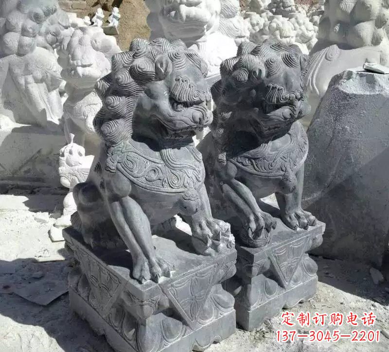 广东古代青石狮子雕塑