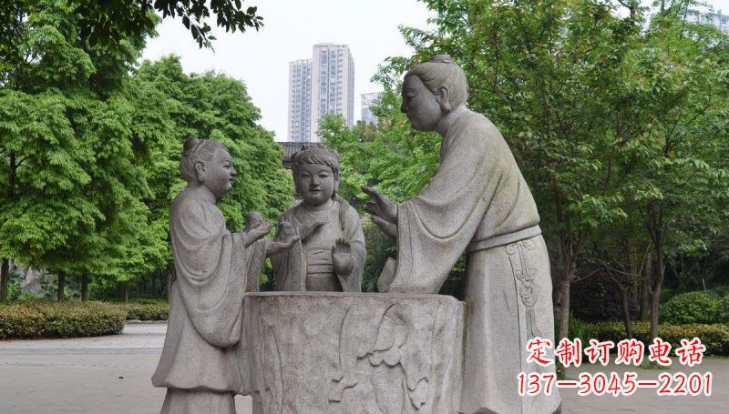 广东孔融让梨石雕,精美的古代人物雕塑