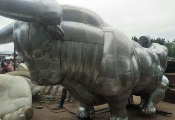 广东中领雕塑：复古拓荒牛不锈钢雕塑