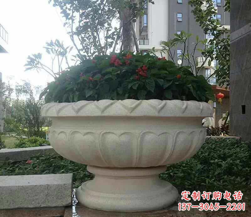 广东汉白玉花盆雕塑