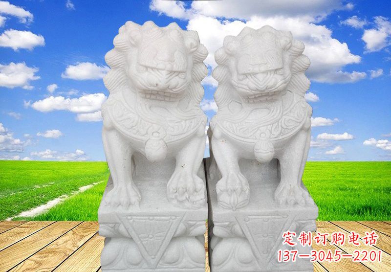 广东汉白玉看门狮子石雕
