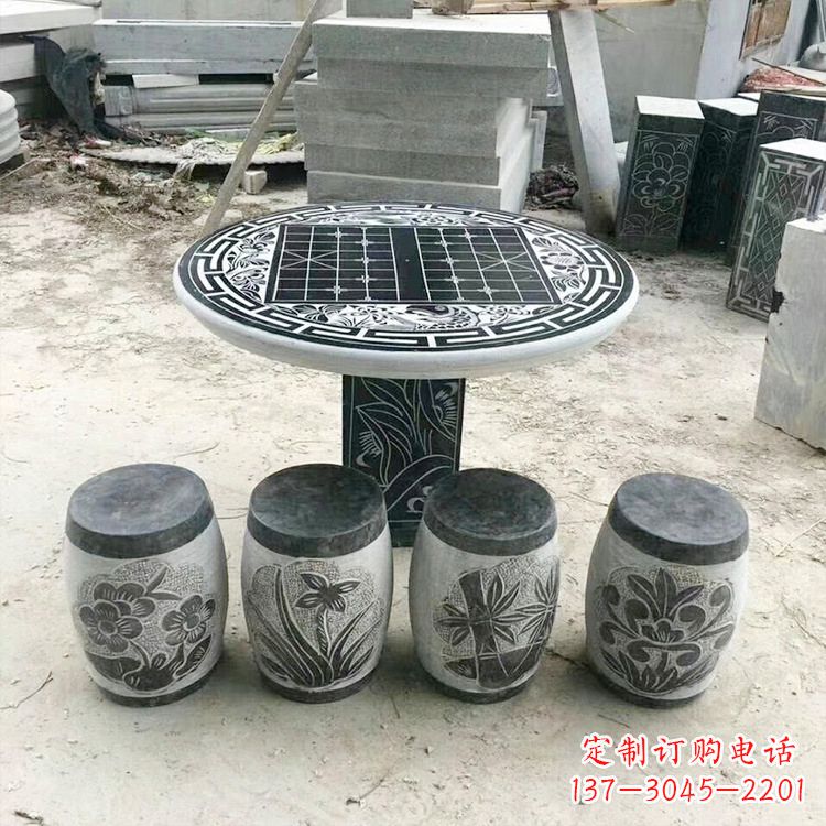 广东精美梅兰竹菊形石桌凳，无与伦比的艺术美感