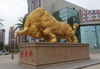 广东鎏金开荒牛铜雕像，城市街道景观动物雕塑