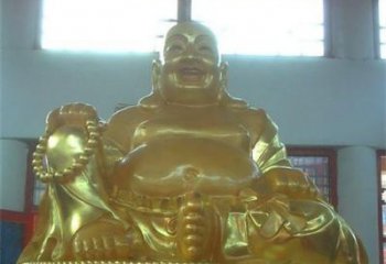 广东传统工艺制作鎏金弥勒佛像