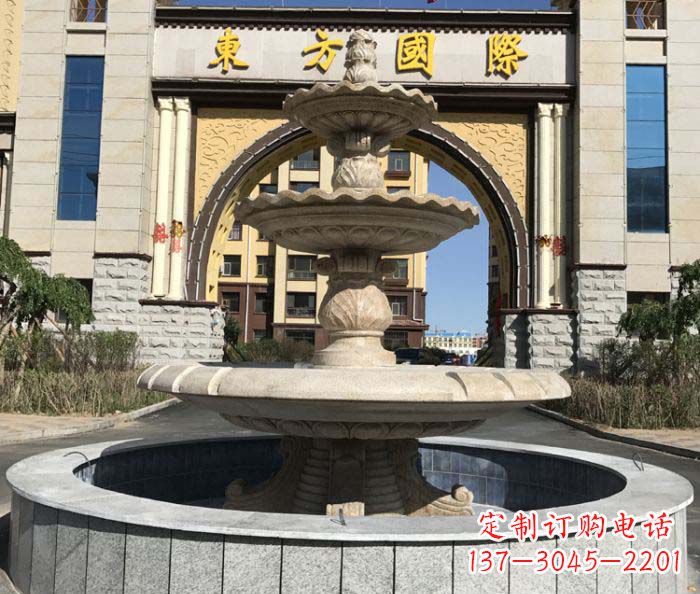 广东三层欧式喷泉石雕，为小区增添质感