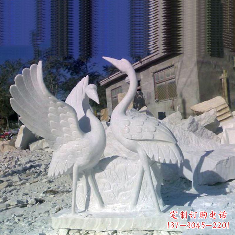 广东石雕仙鹤低头