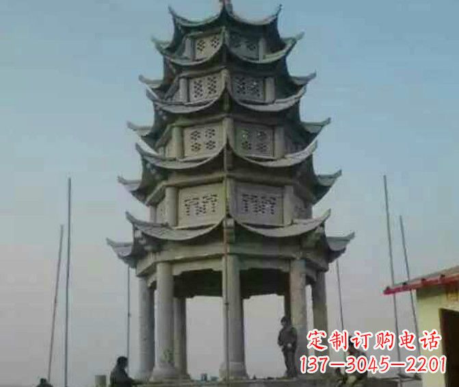 广东双层大理石凉亭石雕 (2)
