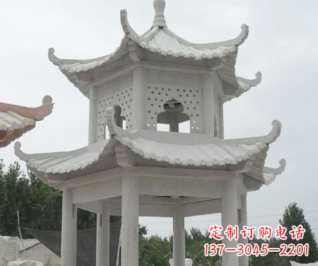 广东双层大理石凉亭石雕