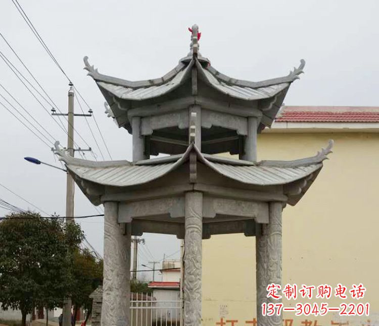广东双层仿古凉亭石雕 (2)