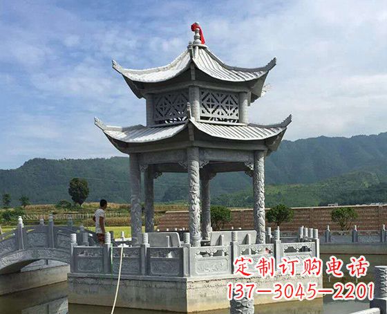 广东双层仿古凉亭石雕_1