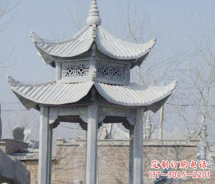 广东双层仿古六角凉亭石雕
