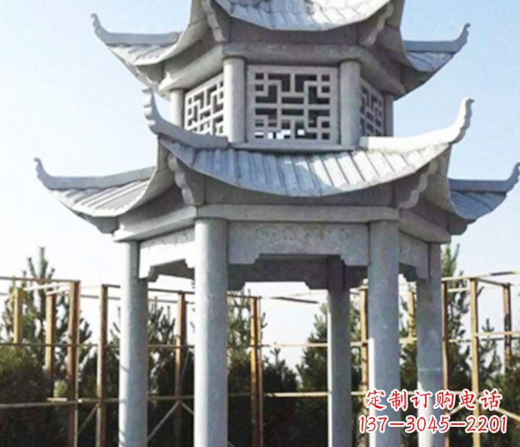广东双层仿古石凉亭石雕_2