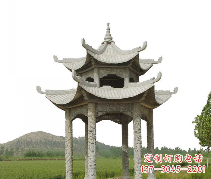 广东双层仿古石雕凉亭
