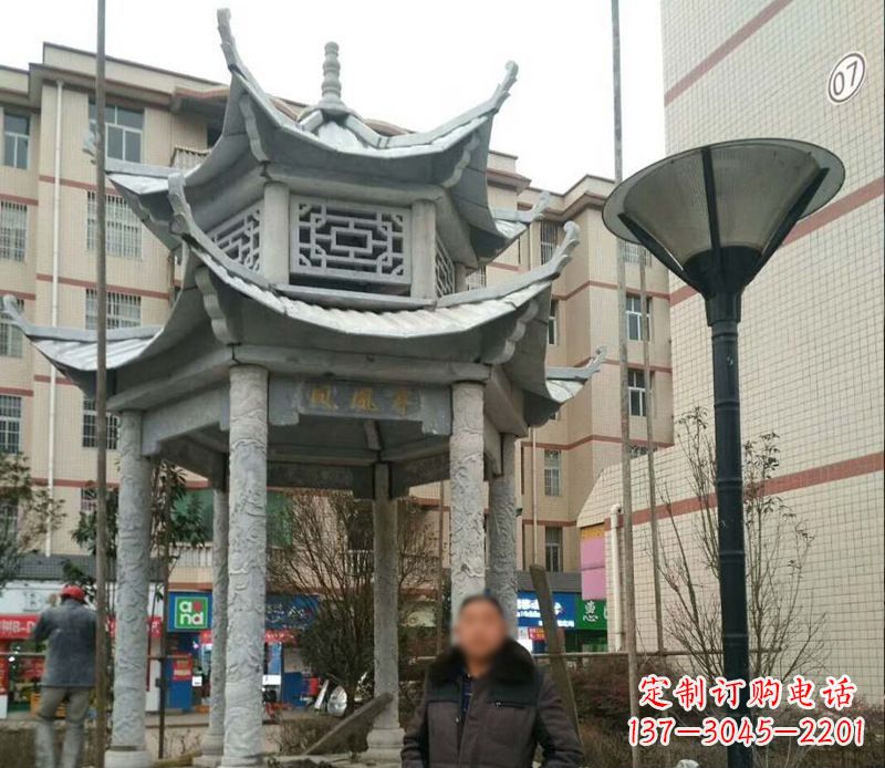 广东双层六角凉亭石雕