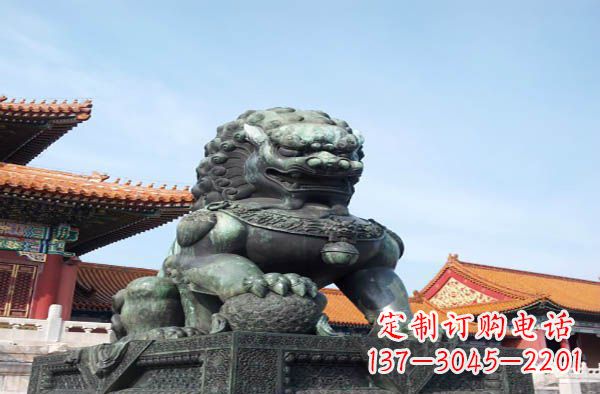 广东寺庙门口狮子铜雕