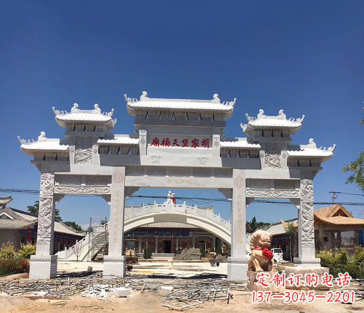 广东寺庙三门五楼石牌坊石雕_1
