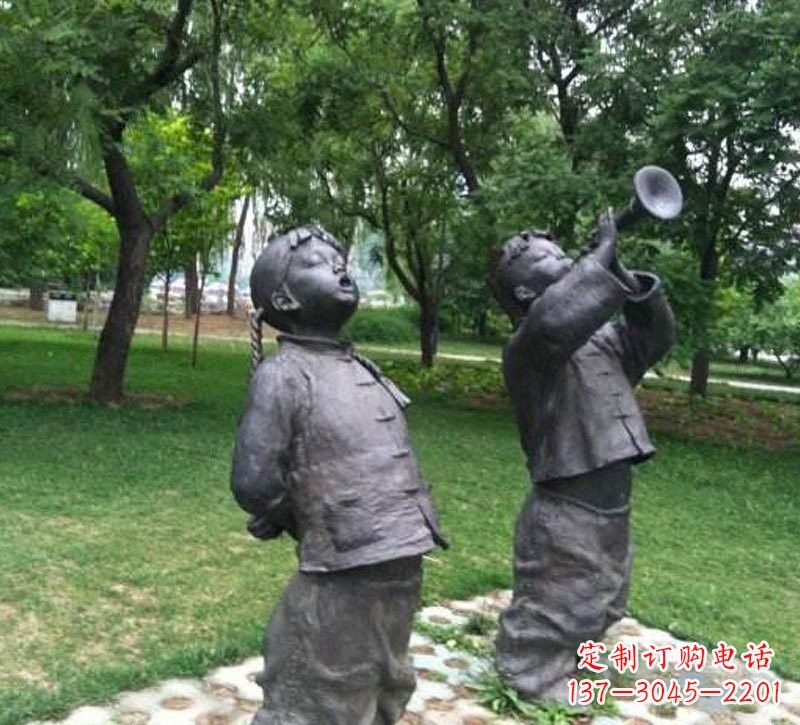 广东铜雕儿童吹唢呐
