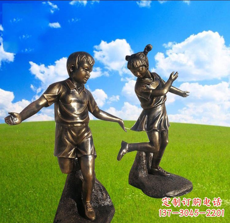 广东铜雕儿童踢毽子