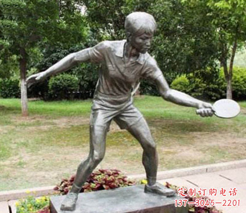 广东铜雕户外公园打乒乓球运动人物摆件