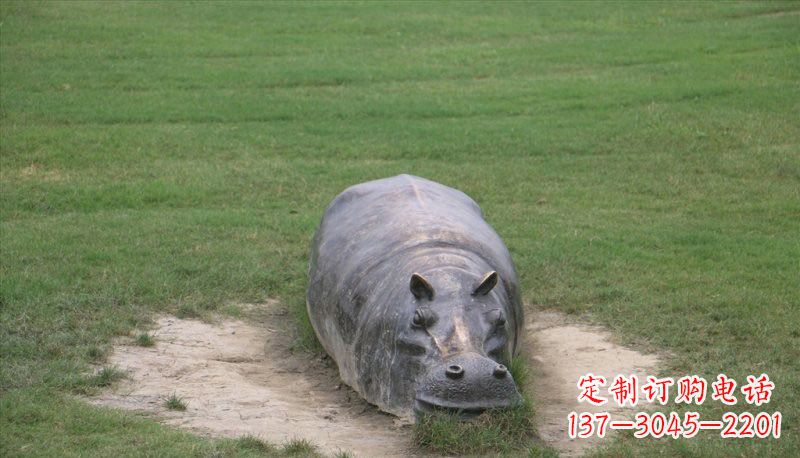广东铜雕趴着的河马