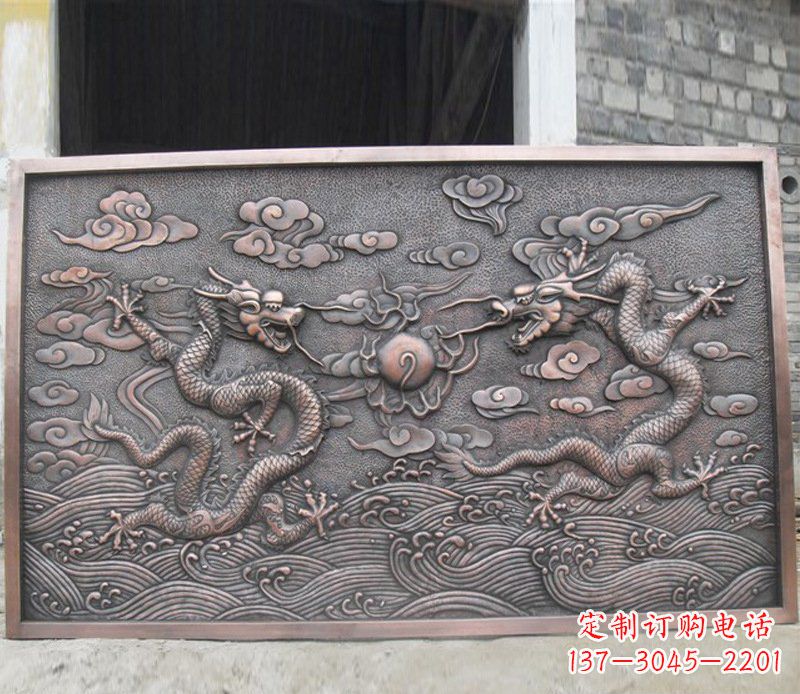 广东铜雕双龙壁画景观摆件