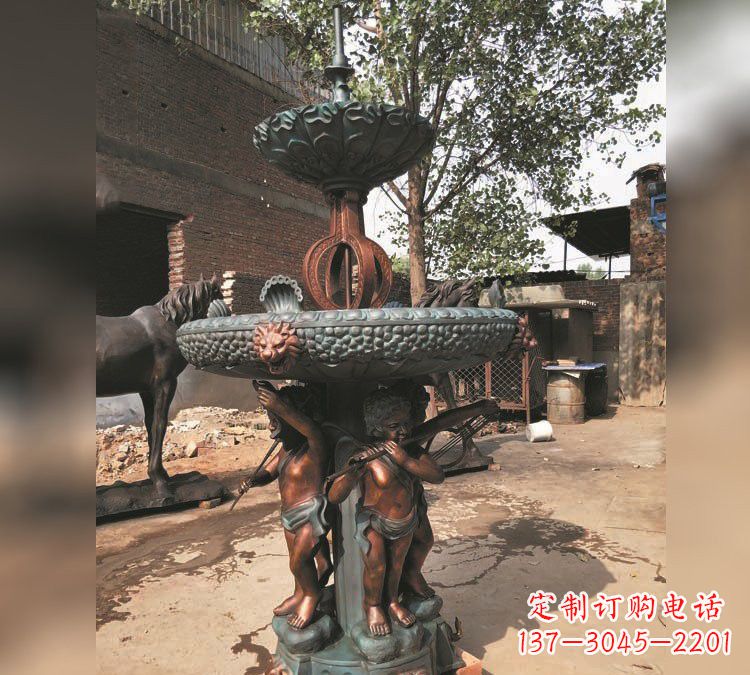广东铜雕双层西方儿童喷泉