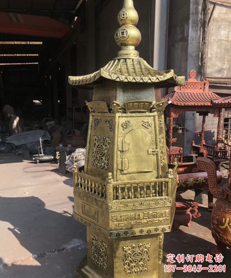 广东铜雕香炉塔寺庙摆件