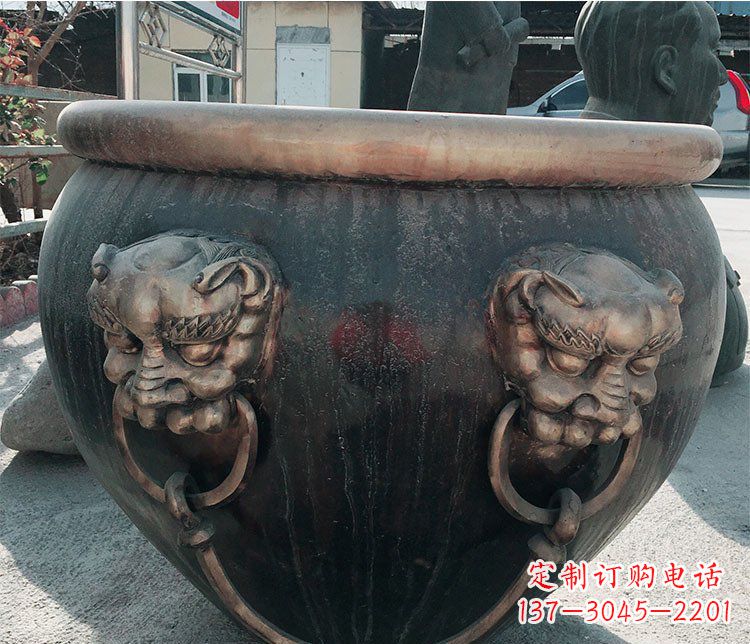 广东铜雕圆形荷花水缸雕塑 (6)