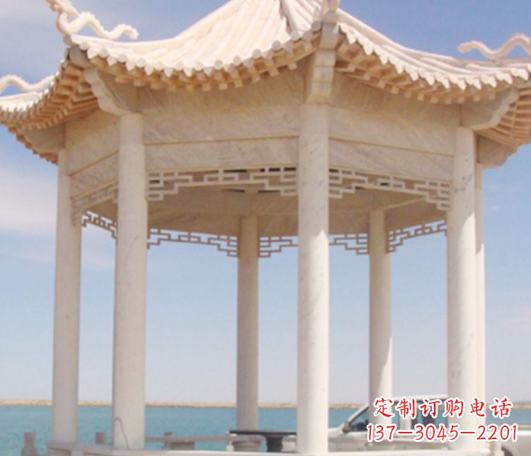 广东晚霞红单层凉亭石雕