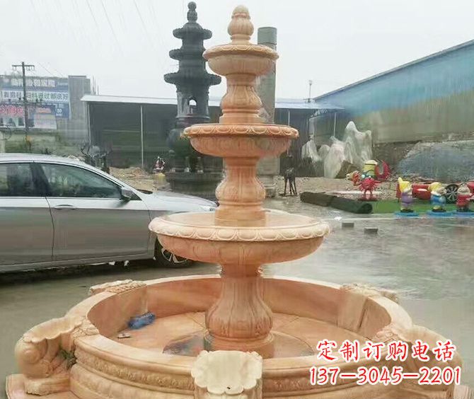 广东晚霞红多层大型石雕喷泉 (3)