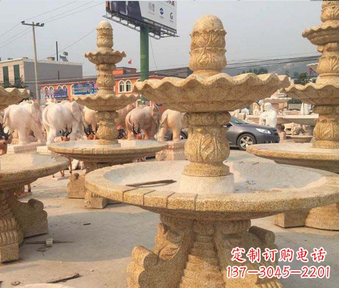广东晚霞红多层大型石雕喷泉