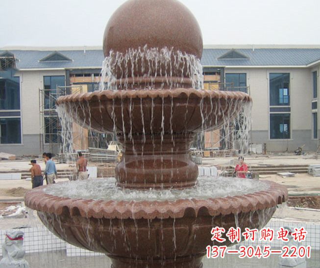广东晚霞红风水球多层喷泉石雕 (2)
