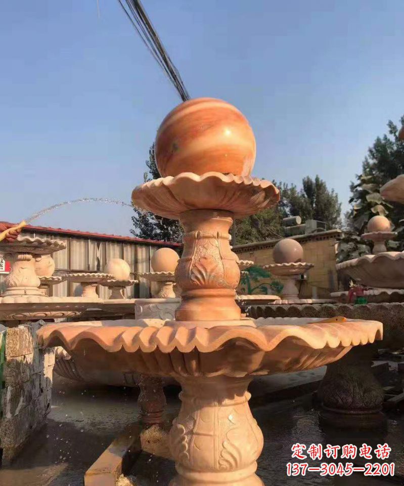 广东晚霞红风水球雕塑别墅庭院景观雕塑