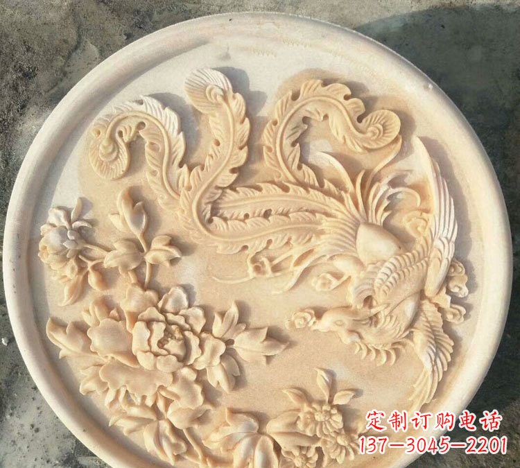 广东晚霞红凤凰牡丹石浮雕