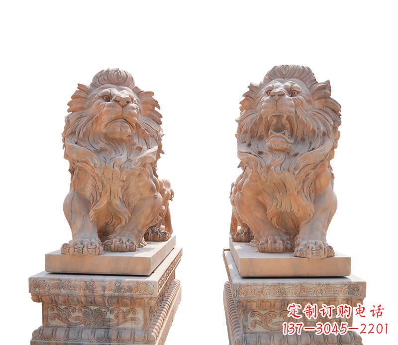 广东晚霞红欧式狮子雕塑