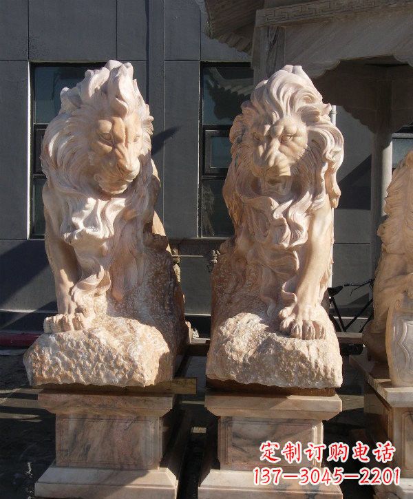 广东晚霞红欧式狮子石雕